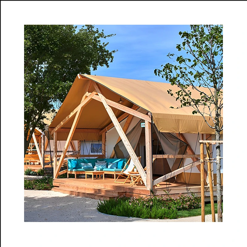 dessert camping bamboo materials safari style tee pee for adults design clear ice  triangle outdoor glamping hotel tent