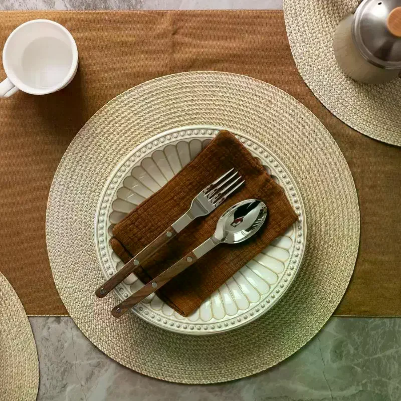 

Круглый коврик для стола 38 см, изоляционный, из полипропилена, биоразлагаемый, плетеный, для кухни, рождественского стола, декора для вечеринок