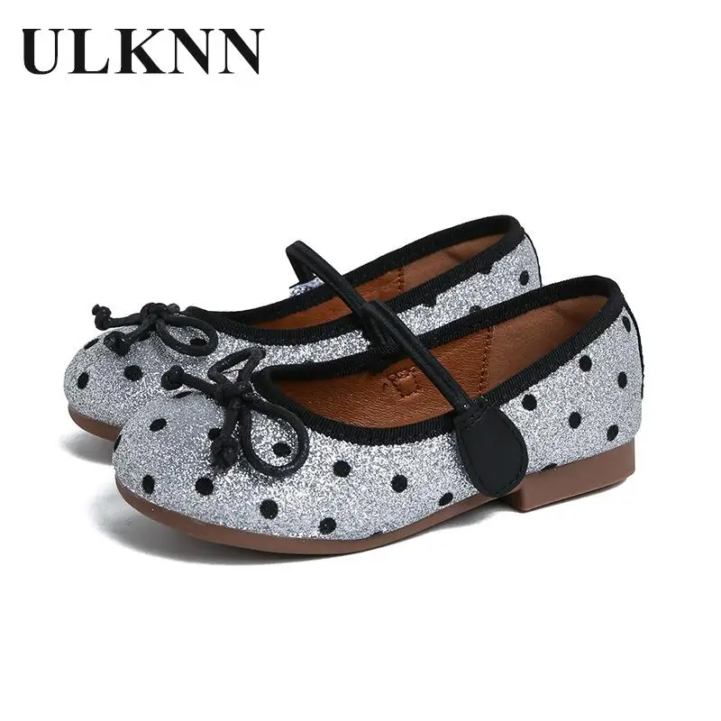 Girls Silver Single Shoes Princess Shoes Students New Children's Polka Dot  Bow Baby Performance Shoes Children Single Shoes