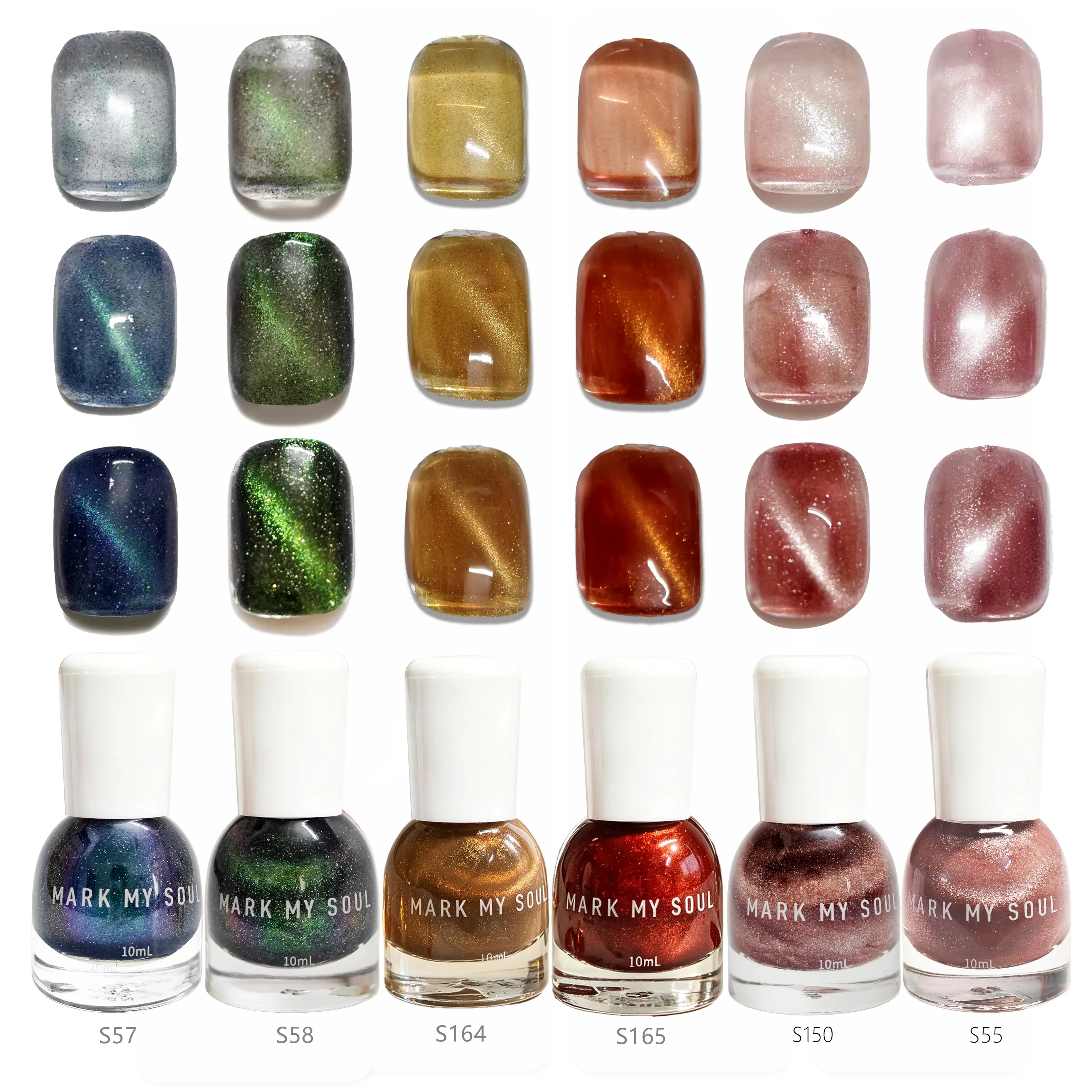 6Pcs Amber Sunset Magnetic Cat Eye Nail Polish Kit, MARK MY SOUL No  lamp Nail Polish S57/S58/S164/S165/S150/S55, Quick Dry Long