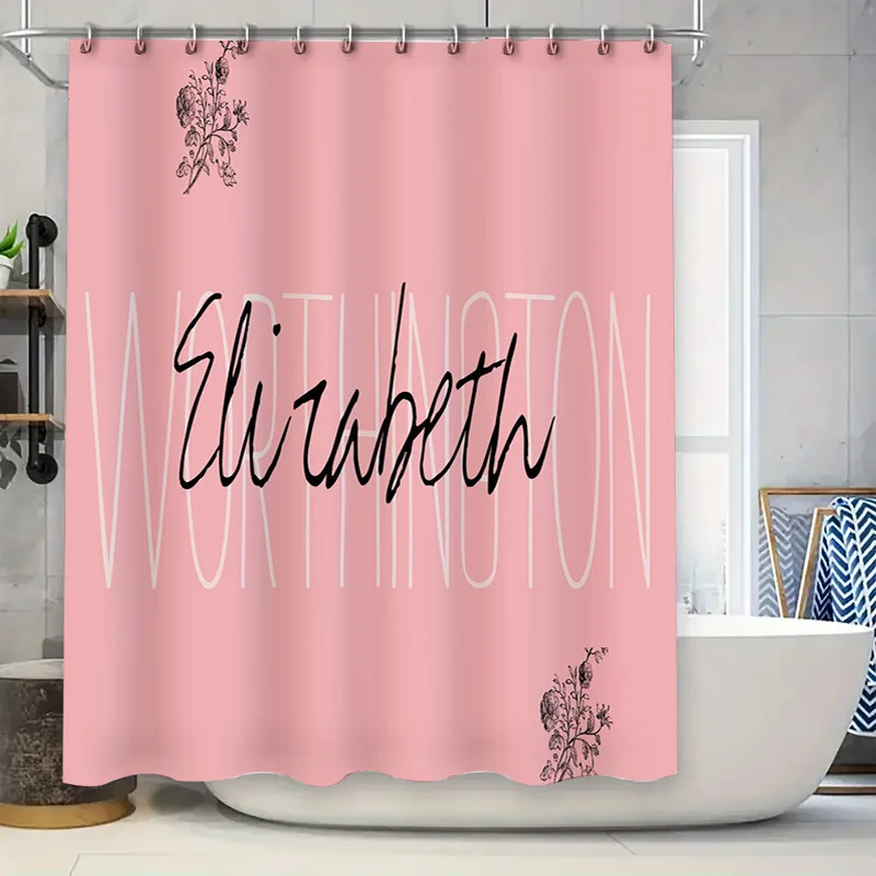 Elizabeth Personalized Shower Curtain with 'Washington' Print in Chic Pink for Modern Bathrooms Customizable Text Design Decorat
