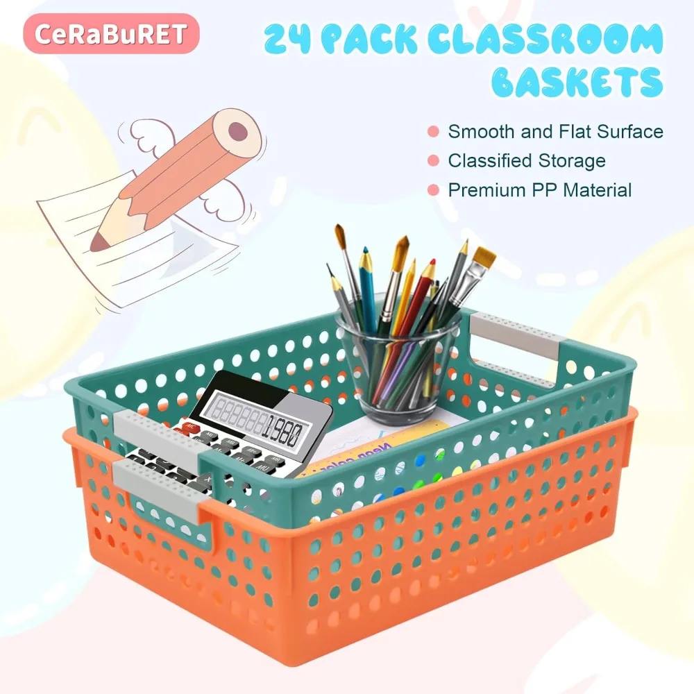 

24 Pack Classroom Baskets Colorful Organizer Baskets Classroom Storage Bin Book Baskets Pencils Storage Baskets Plastic Baskets