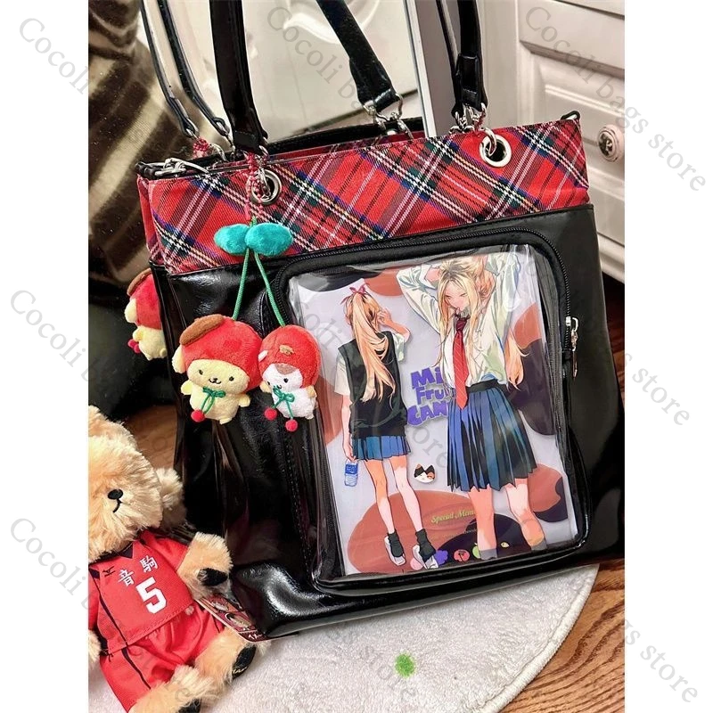 

Сумка Ita Bag большой вместимости, сумка JK, сумка через плечо с прозрачным карманом, сумка из искусственной кожи, женская сумка с клетчатым декором, женская сумка-тоут.