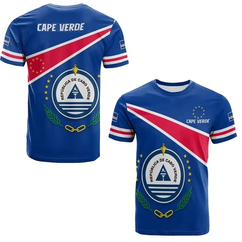 2026 Cape Verde National Flag Emblem Print T-shirt For Men Vert Caboverde Short Sleeve T Shirt Bandana Vert Celebration Tees Top