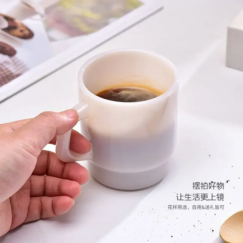 Colorful Glass Jade Cup with Handle Glass Mug Cup 230ml 8oz Heat Resistant White Pink Green Blue Skin Coffee Mug Tea Juice Water