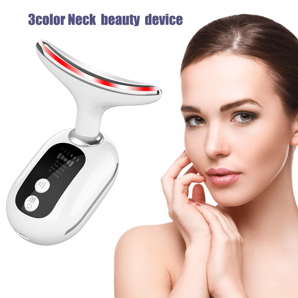 Máquina de estiramiento de cuello, dispositivo facial de línea en V, EMS, terapia de fotones de microcorriente, dispositivo de belleza, eliminación de arrugas, masajeador de doble mentón