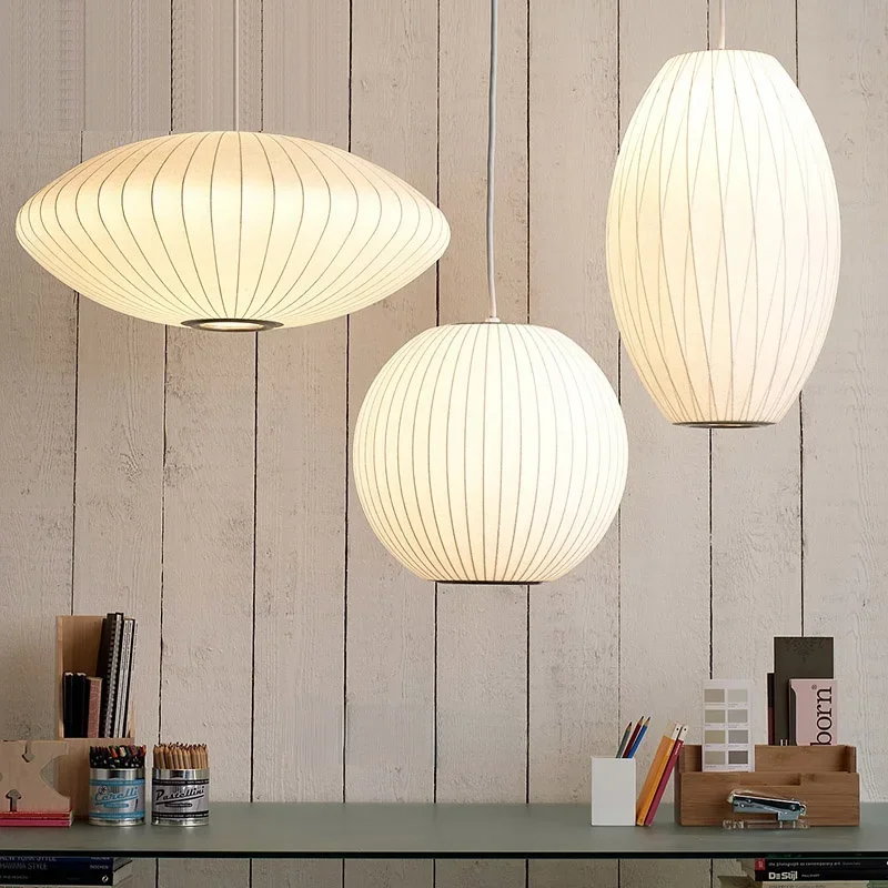 

Modern Silk Pendant Lamp Simplistic Suspension Lighting Living Room Bedroom Hotel Hall Cafe Japan Style Hanging Light 8 Patterns