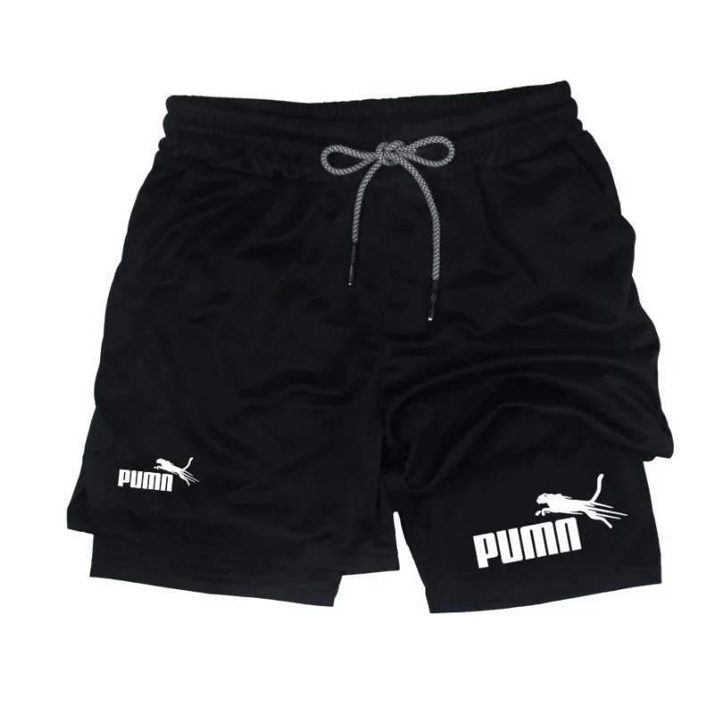 Summer Breathable 2-in-1 Double-layer Shorts for Men's Elastic Compression Shorts Quick-drying Phone Pocket Towel Loop Shorts