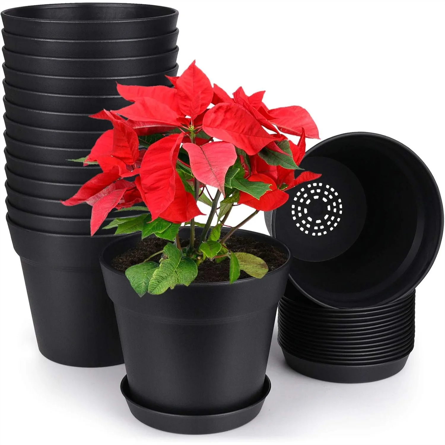 

15 Pack 6 Inch Plastic Planters with Drainage Holes and Trays for Indoor Outdoor Flowers Succulents