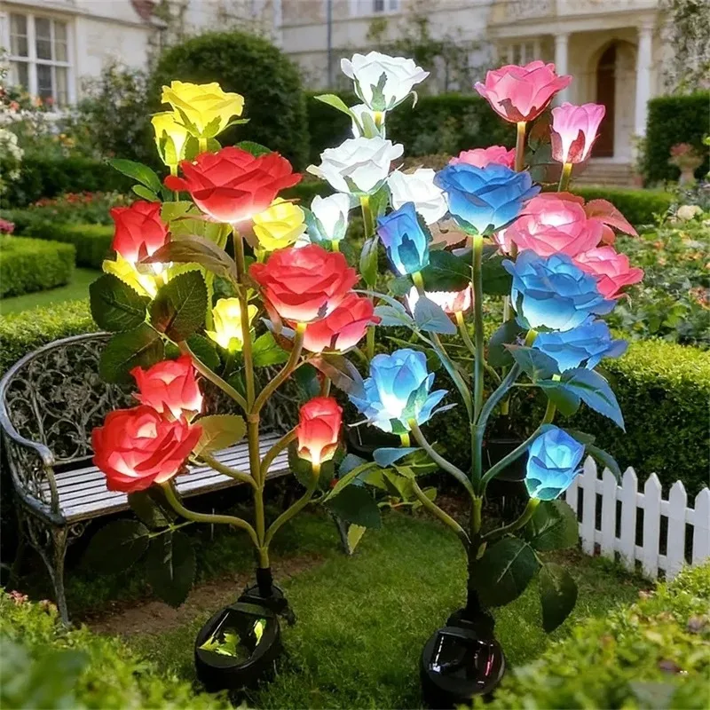 

Simulation 5 Heads Rose Lights Artificial Flower Solar LED Lawn Lamp Fence Wedding Party Outdoor Patio Holiday Garden Decoration