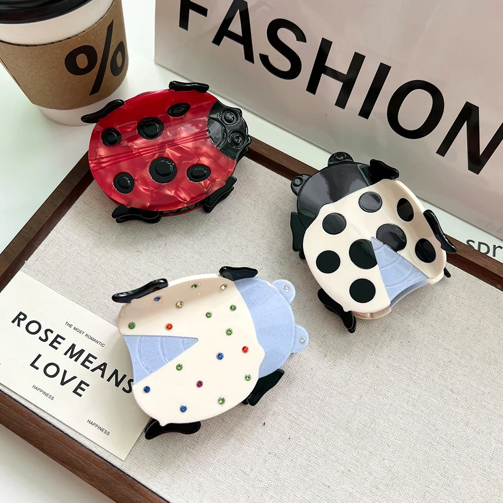 

New Seven-Star Ladybug Hair Clips Cute Acetate Splicing Insect Hair Clips Shark Clip Hairpins Grab Hair Accessories for Women