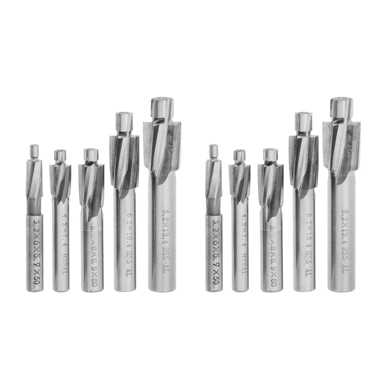 10Pcs HSS Counterbore End Mill M3-M8 Pilot Slotting Tool Milling Cutter Countersink End Mills