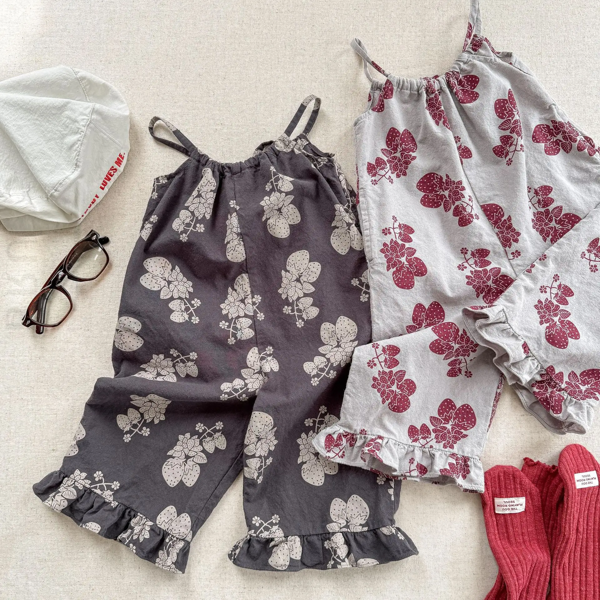 

2025 Summer New Children Loose Overalls Thin Girls Fashion Print Sling Trousers Kids Casual Strap Pants Versatile Baby Jumpsuit