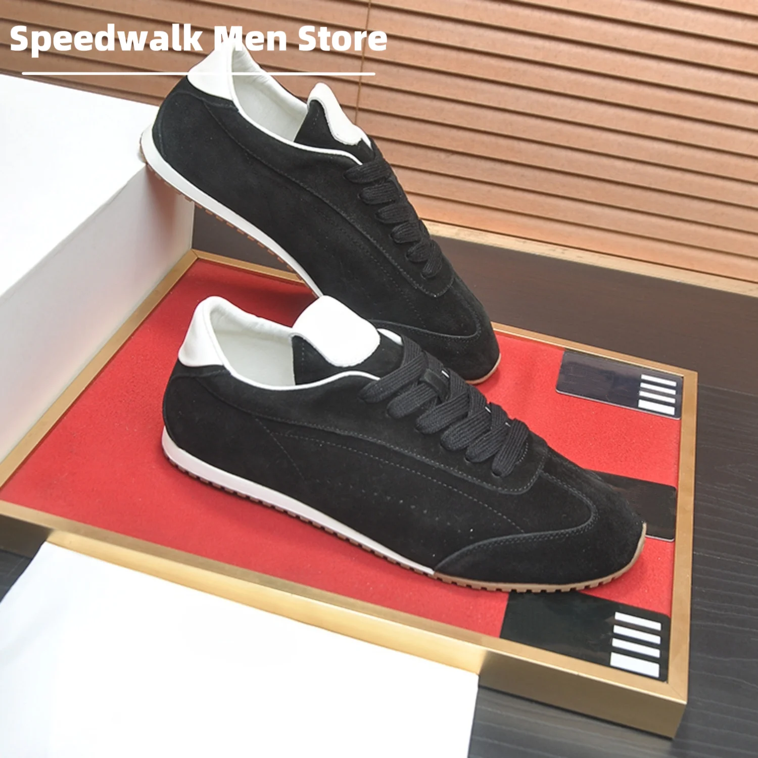 2026New Spring Fall Men Suede Contrast Trim Low Top Sneakers Lace Up Gum Rubber Sole Lightweight Vintage Daily Footwear