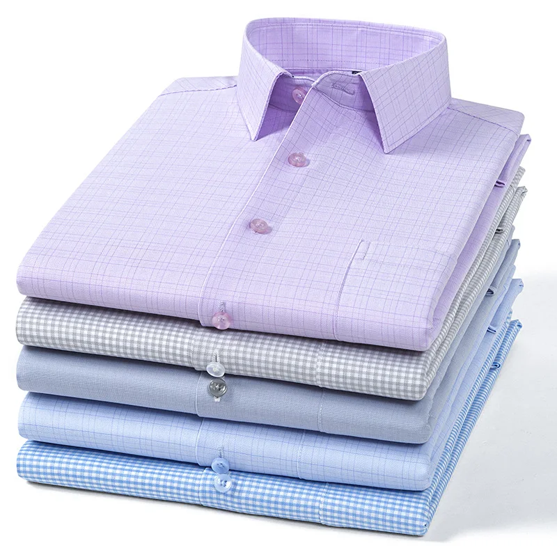 ModaL elastic plaid long sleeve shirts for man slim fit formal plain shirt soft anti-wrinkle business office elegants clothes