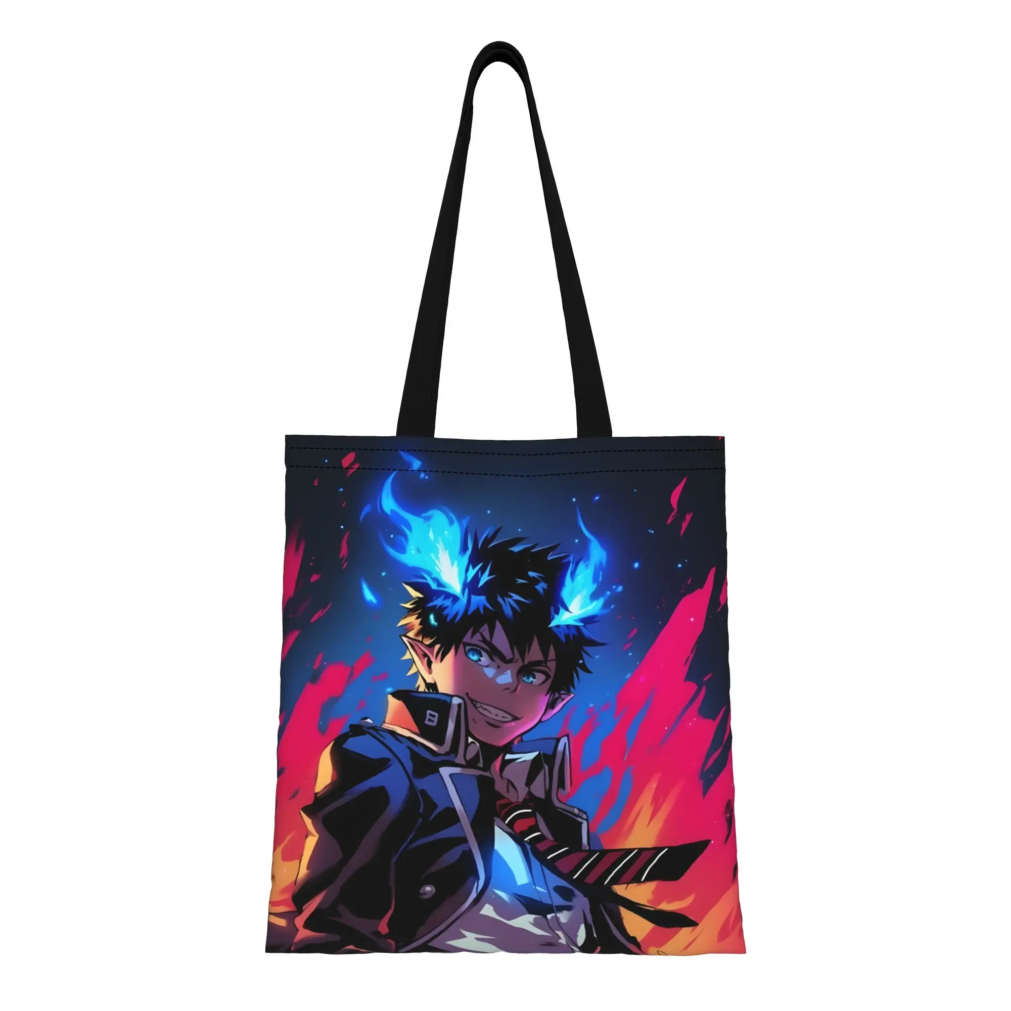 

1PC Large Capacity Satan's Son Blue Exorcist Canvas Tote Bag Foldable Chic Pattern No Closed Design
