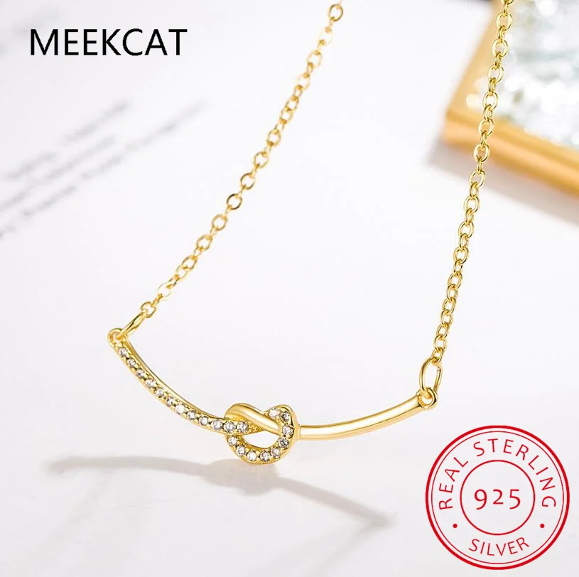 925 Sterling Silver Necklace Pendant For Women Jewelry Smile Love Knot Necklace Luxury Design Sense Interlaced Knot Necklace