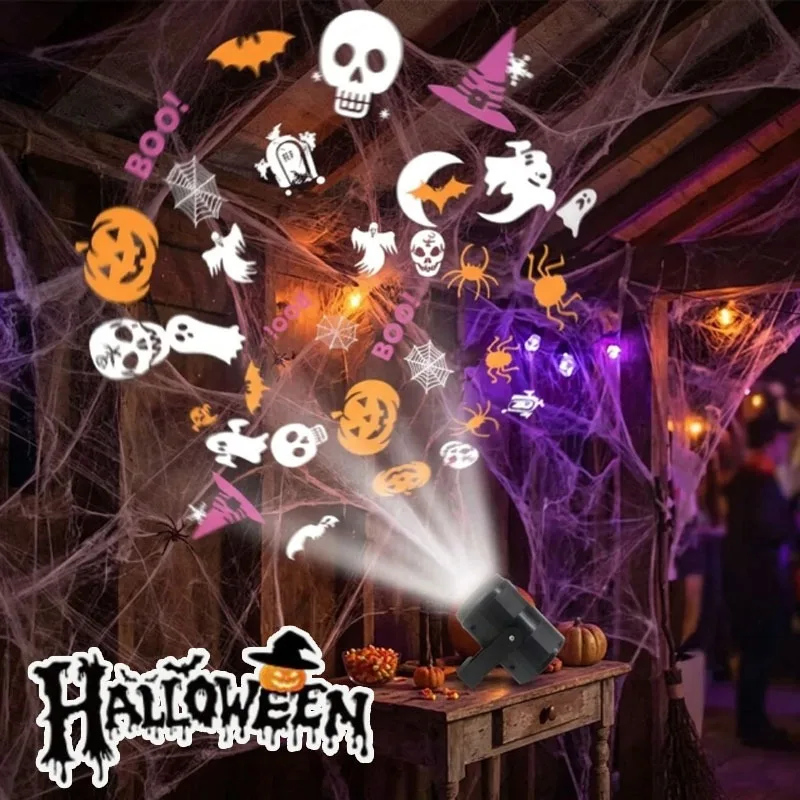 1-4PCS Halloween Projector Light USB Night Light Pumpkin Bat Spider Moving Pattern 360 Degree Rotating Lamp for Bedroom Party De