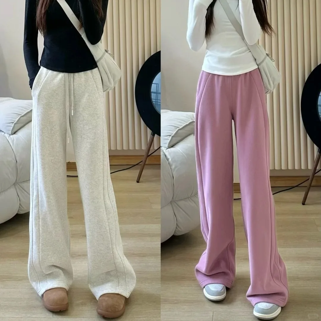 Women Wide Leg Sweatpants Autumn Winter Velvet Lounge Pants Comfy Workout Yoga Loose Pant Athletic Flared Joggers Sports Trouser