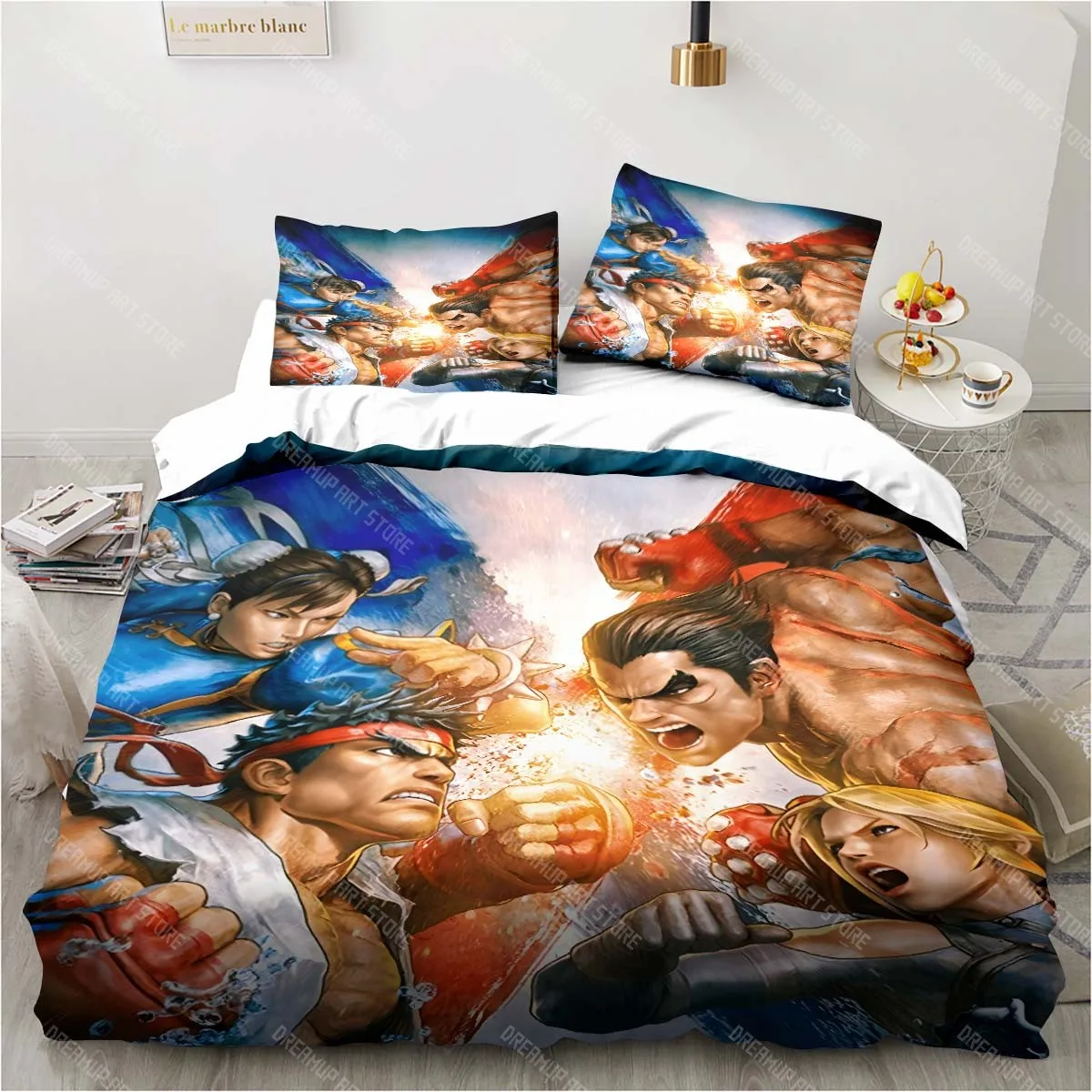 

3D Street Fighter retro game bedding pillowcase quilt cover single piece bedding three-piece set single and double bedspread