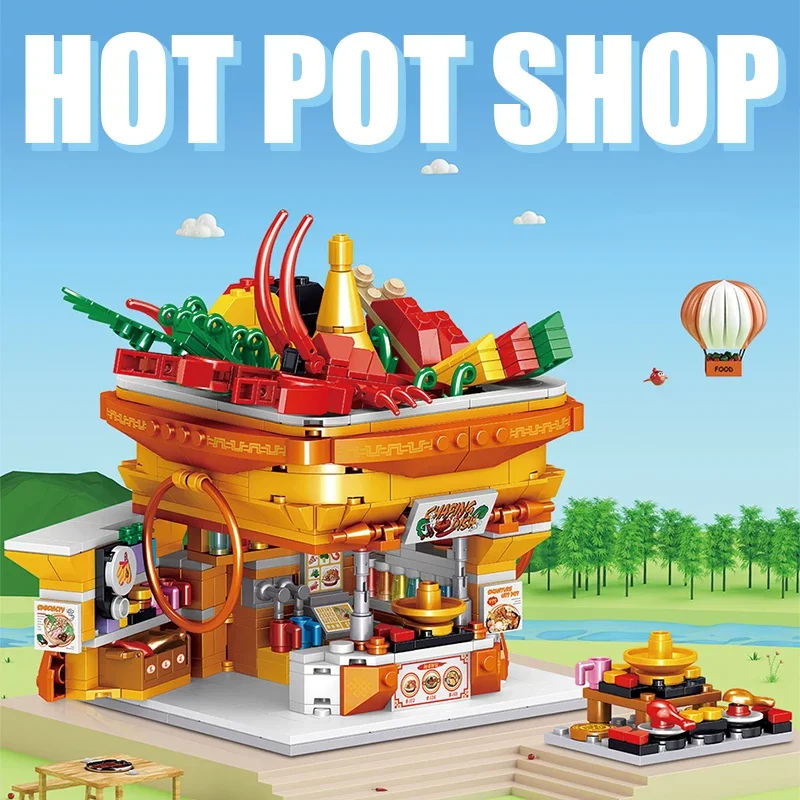 Mini City Street View Food Store Mini Bricks Coffee Ice Cream Shop Architectures Models Building Blocks Toys For Children Gifts