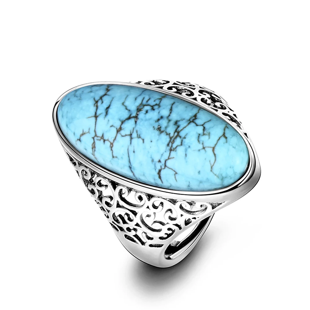 Women's Ring Silver Ring Fine Jewelry Vintage Turquoise Hollow Elegant Ring Gift Party Wedding