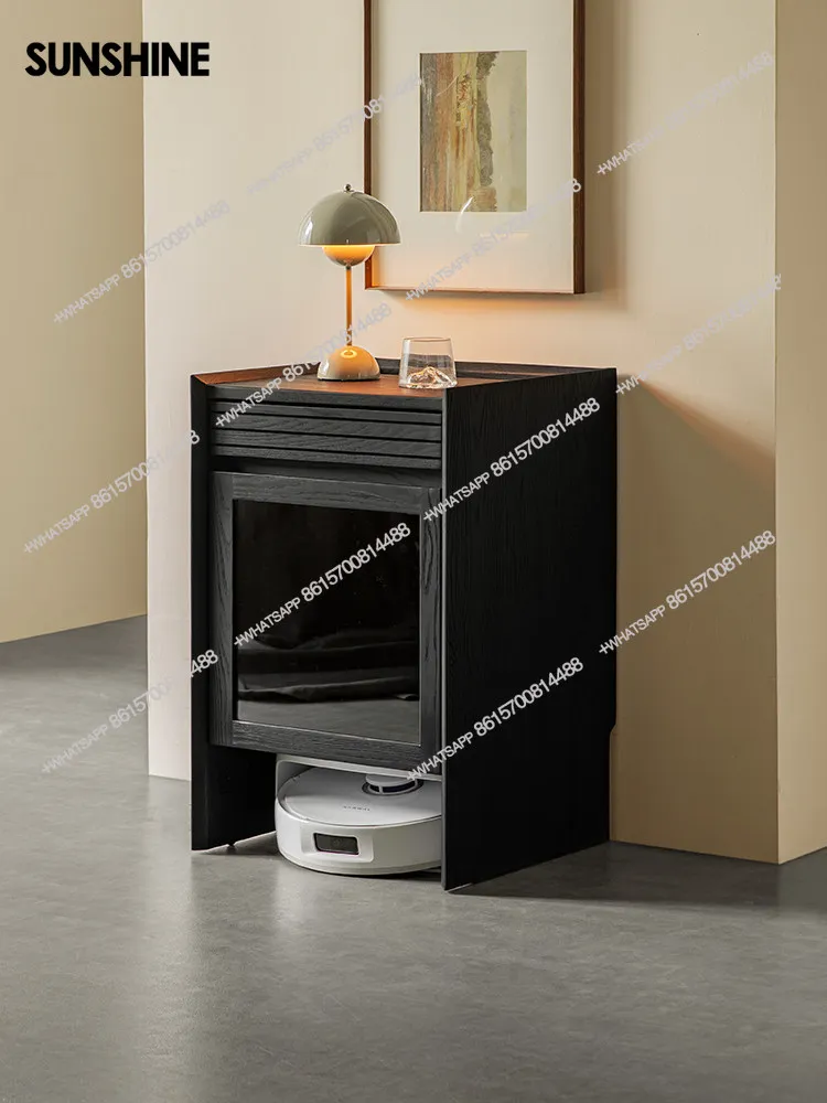 Black solid wood mobile low cabinet storage cabinet sweeping cabinet