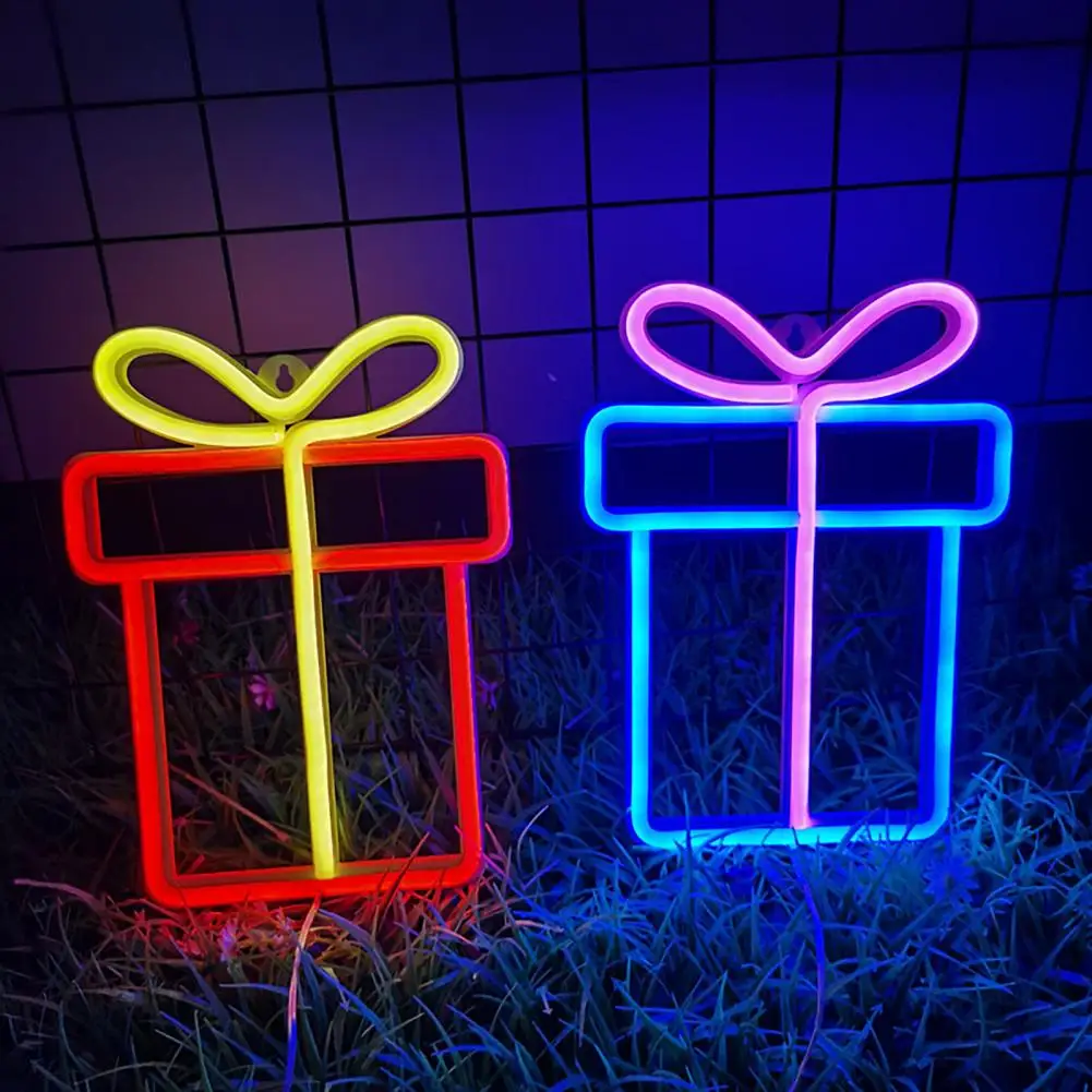 Led Neon Sign Vibrant Led Gift Box Neon Lights Create with Colourful Modelling Lights for Christmas Day Decoration Bedroom