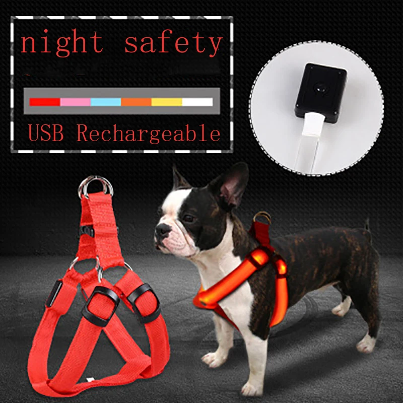 Einstellbare led hunde geschirr usb wiederauf ladbare blinkende nacht sicherheit keine zug halsbänder harness für kleine mittlere hunde haustiere arnes perro – Detail 1