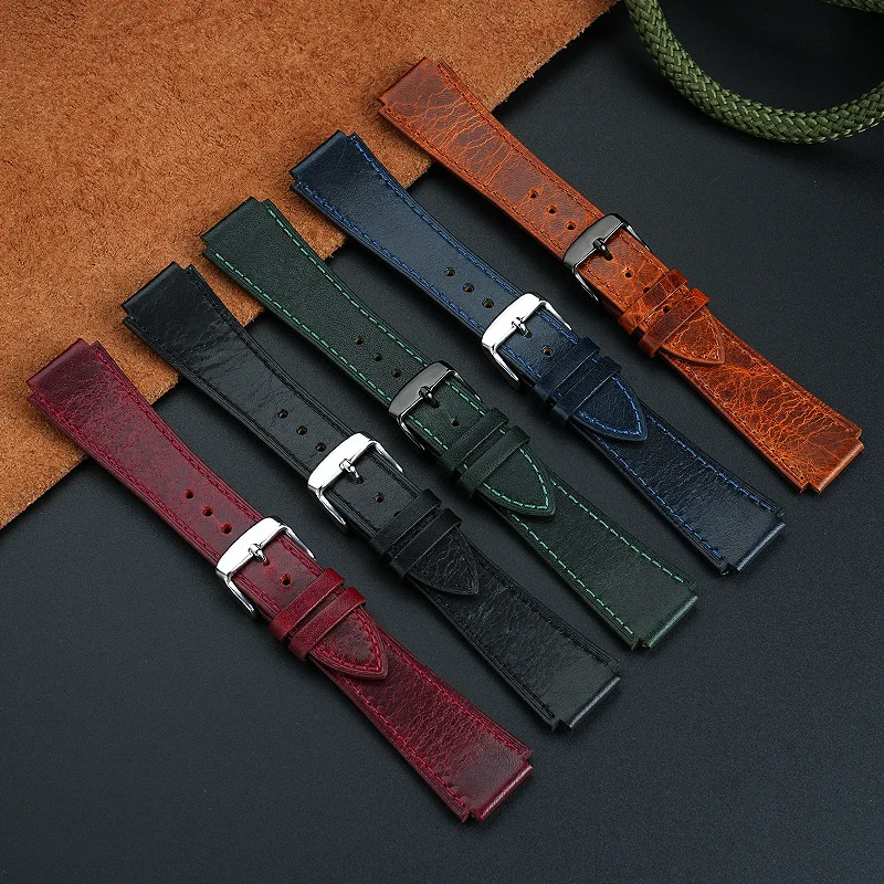 For Casio small square leather strap A158/AE159/AE1200/AE1300/AE1000 W-216Hmodified retro convex mouth cowhide wristband 18mm