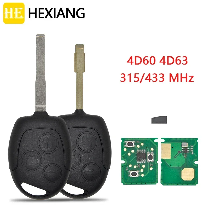 

HE Xiang Remote Car Key For Ford Focus Fiesta Transit Mondeo Fusion Galaxy ID60 4D63 Chip 315/433MHz Replace Smart Control