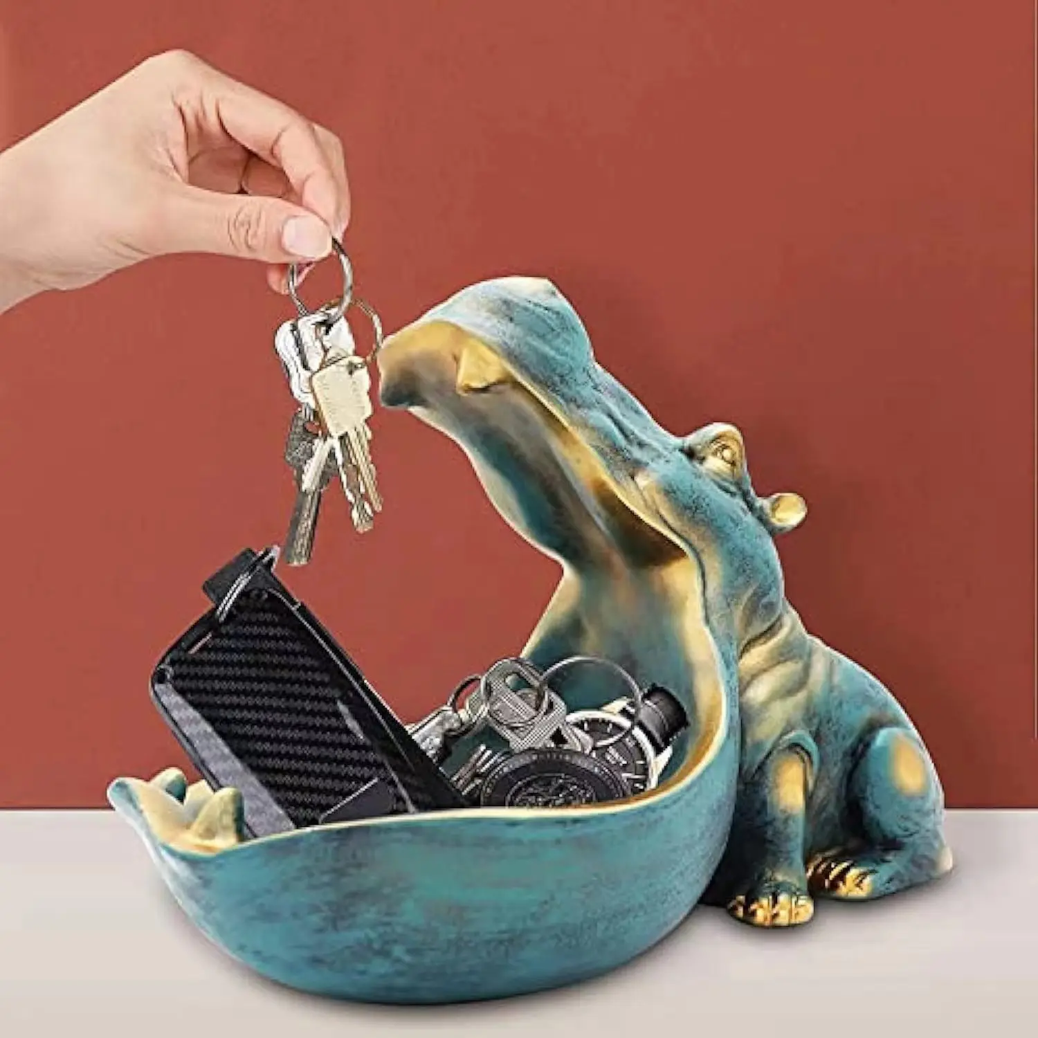 

Creative Hippopotamus Statue Home Fun Key Storage Box Living Room Resin Ornament