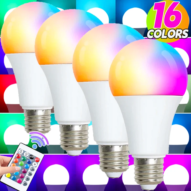 

16 цветов RGB лампа светодиодная E27 220 В многоцветная лампа 24 клавиши лампа с дистанционным управлением атмосфера неоновый свет бытовое освещение с регулируемой яркостью