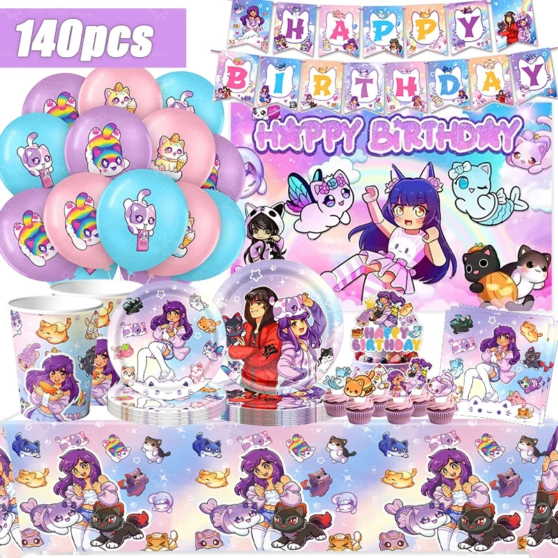 Aphmau Birthday Decorations Pink Video Game Party Favors Stickers Poster Balloon Backdrop Banner Cake Decoration Baby Showe Gift
