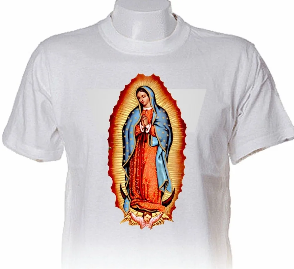 Camiseta De cuello redondo a la moda para hombre, ropa famosa Virgen De Guadalupe Imagen-cristian, camisetas De algodón estampadas De alta calidad
