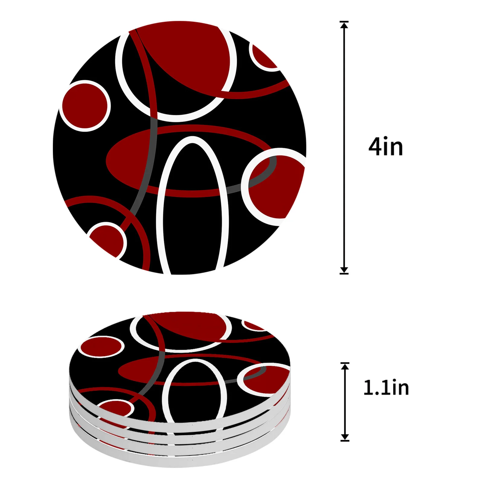 Red Black Geometric Abstract Lines Round Coaster Coffee Table Mats Kitchen Accessories Absorbent Ceramic Coasters