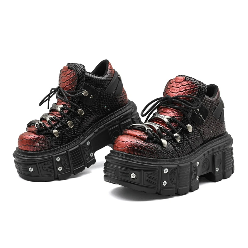 

Punk style women's black shoes, rock metal decoration, lace height increasing sponge cake, tank bottom, women's summer