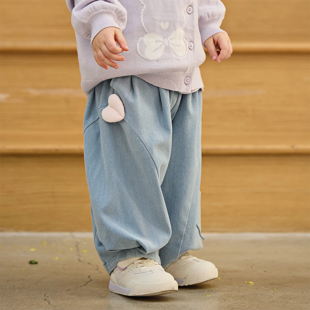 Dave Bella Children Jeans Autumn Spring Girls Clothing Kids Casual Elastic Trousers Baby Cotton Denim Pant Fashionable DB1260387