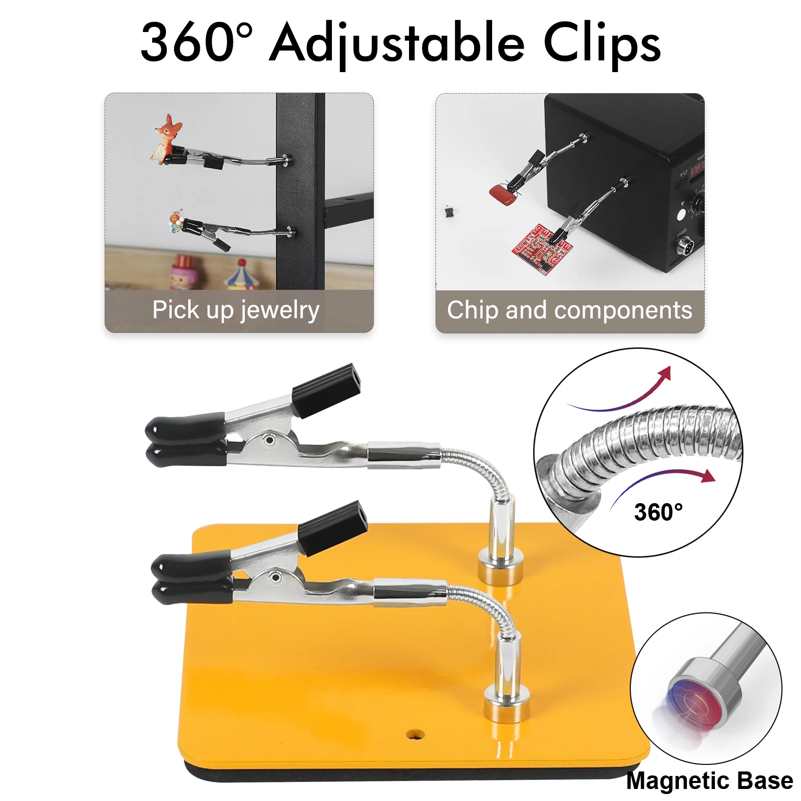 Toolour Soldering Helping Hands Soldering Tool with Magnetic Metal Flexible Arm Adjustable PCB Holder for Welding Repair