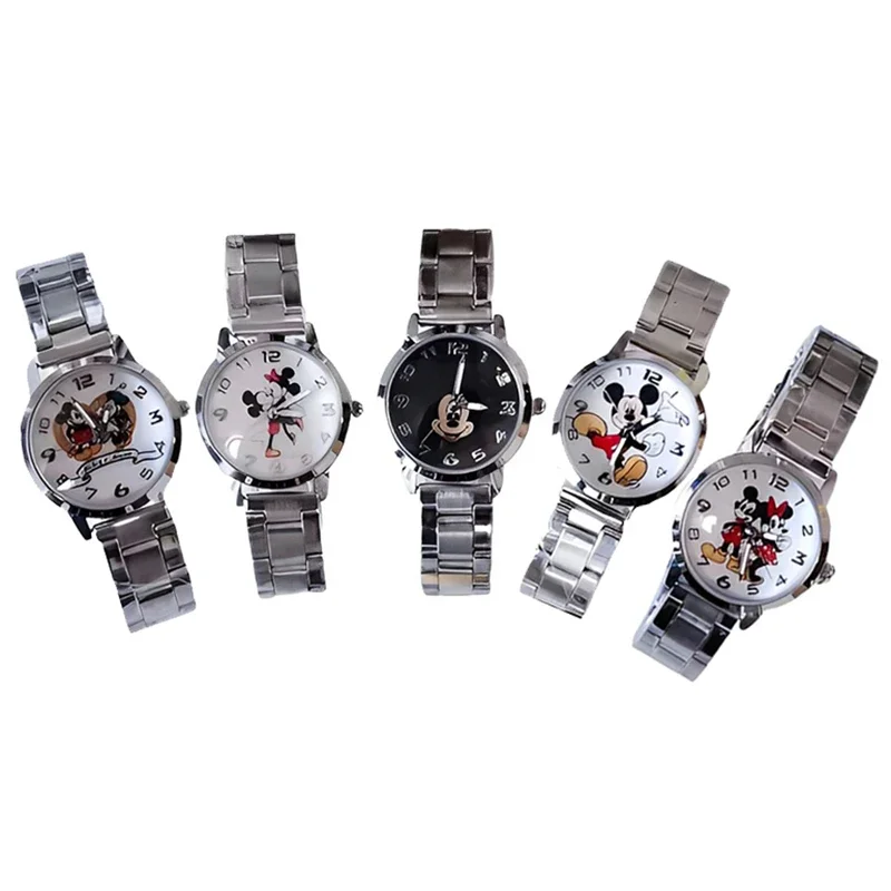 Miniso Anime Cartoon Disney Mickey Minnie Mouse Stainless Steel Waterproof Round Quartz Adult Watch Boys Girls Students Watch