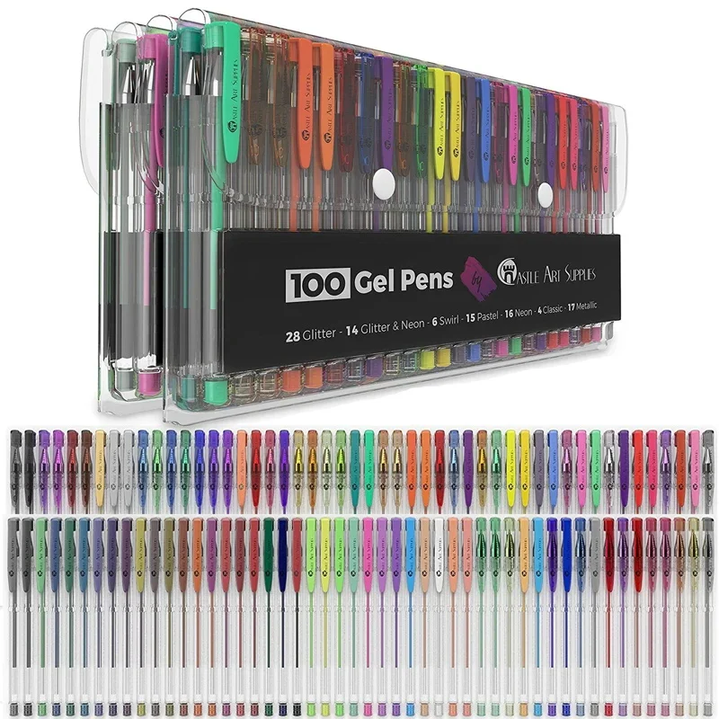 100 Pieces Gel Pen Set 100 colored gel pens for coloring books, drawing, doodles, crafts, scrapbooks, diaries, planners, school