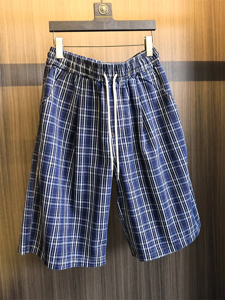 

Ретро-японские сине-белые полосы! Мужские повседневные брюки из хлопка с прямыми штанинами и эластичной резинкой на талии, лето 2025 г.