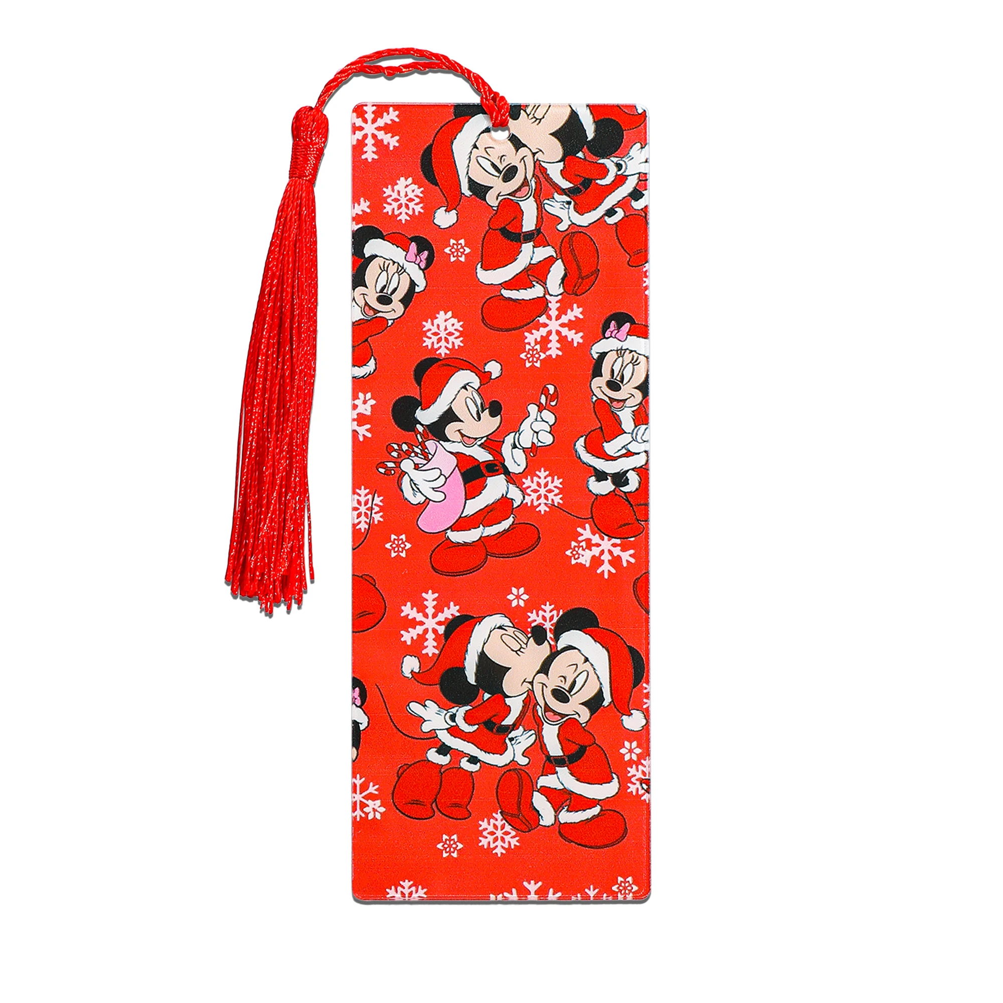 Christmas Red Mickey and Minnie Mouse Bookmarks for Disney Fans Reading Accessories Holiday Gifts Hanging Pendant Decor