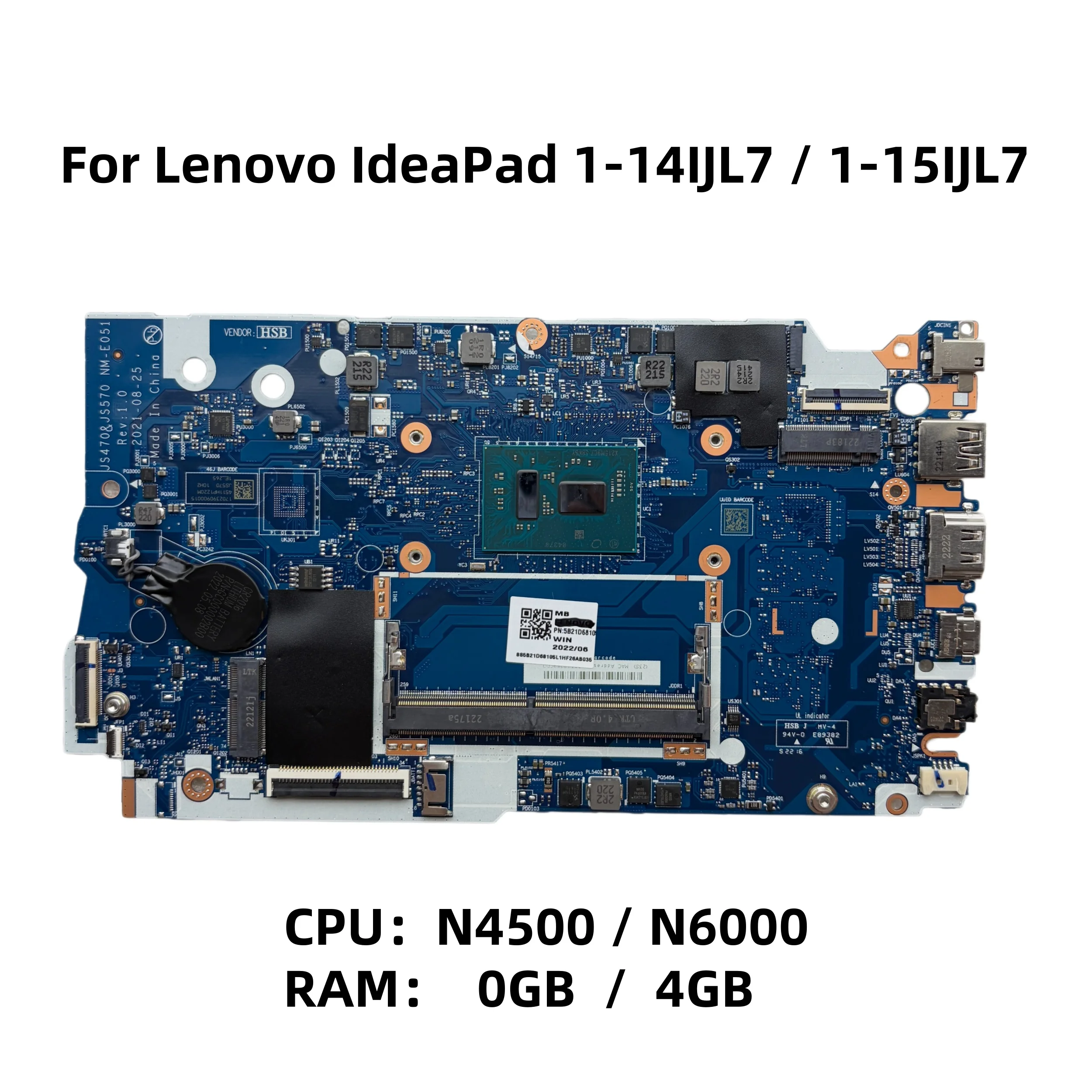NM-E051 For Lenovo IdeaPad 1-14IJL7 1-15IJL7 Laptop Motherboard