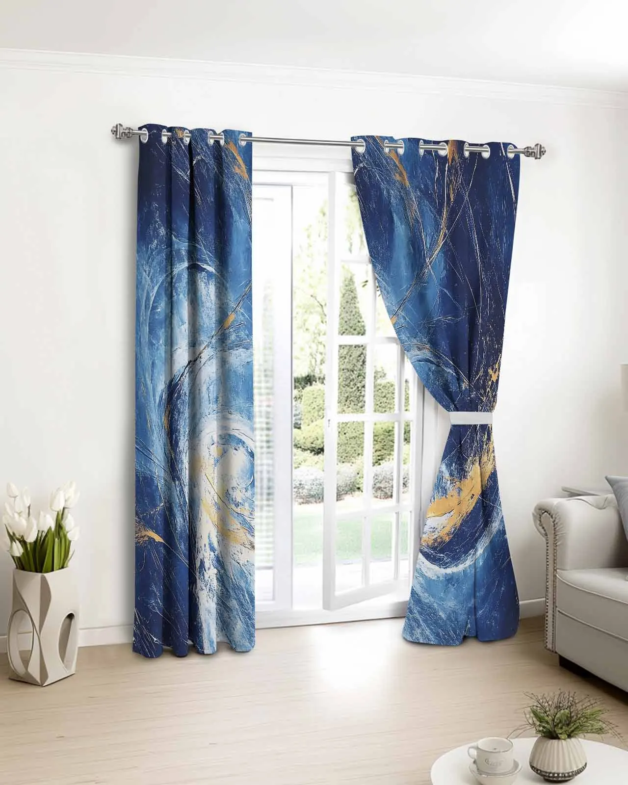 

Abstract Blue Theme Window Curtain Bedroom Decor Curtain Panel Curtains for Living Room