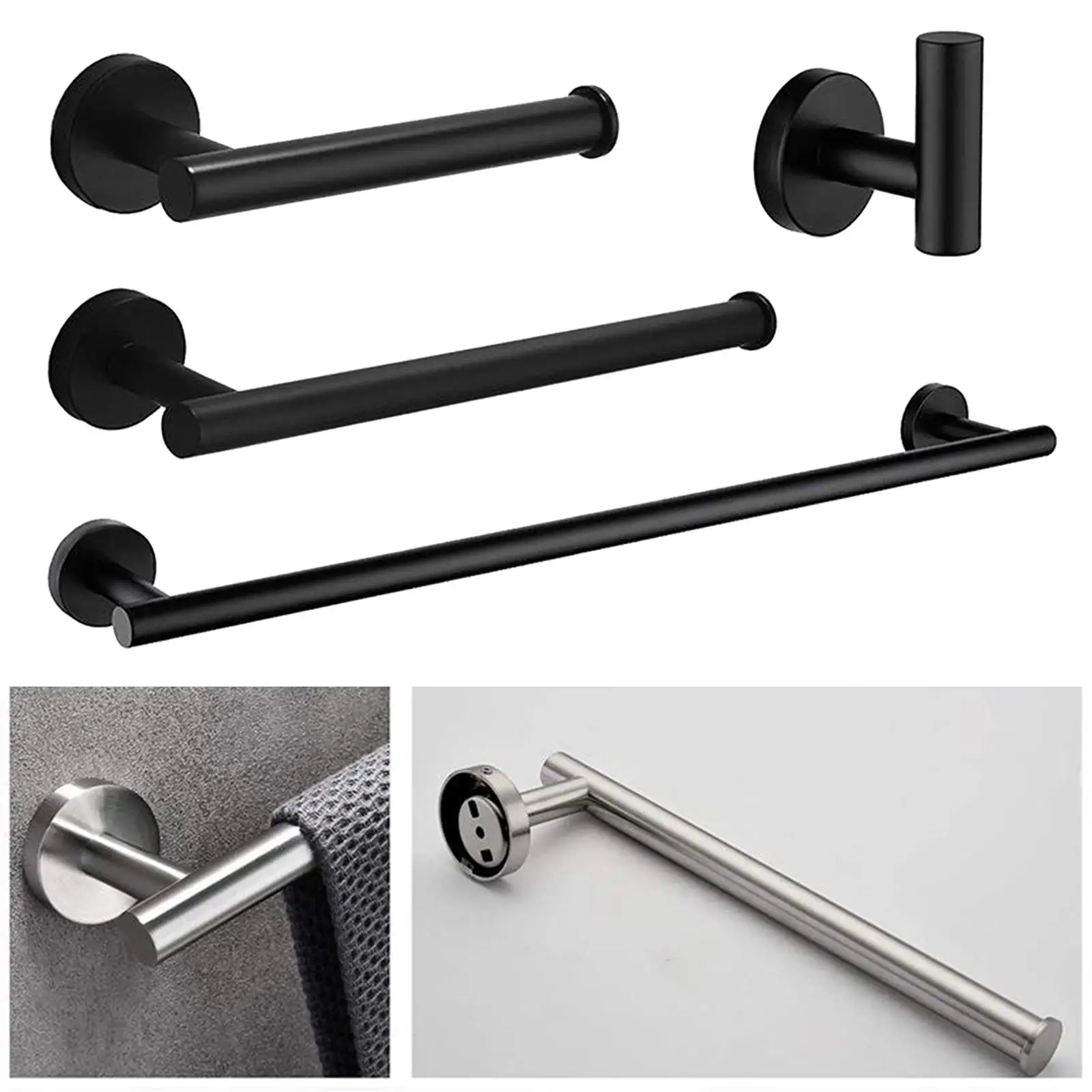 4x Modern Towel Bar Rack Holder Robe Hook Set Bath Accessories Bathroom Hardware
