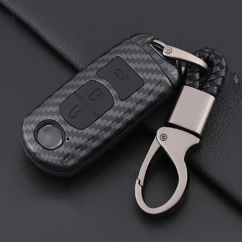 

WH Carbon Fiber Texture Smart Key Fob Cover Case Full Protector Key Jacket Holder Keychain Keyring Fit For Mazda 3 Axela CX-5 CX