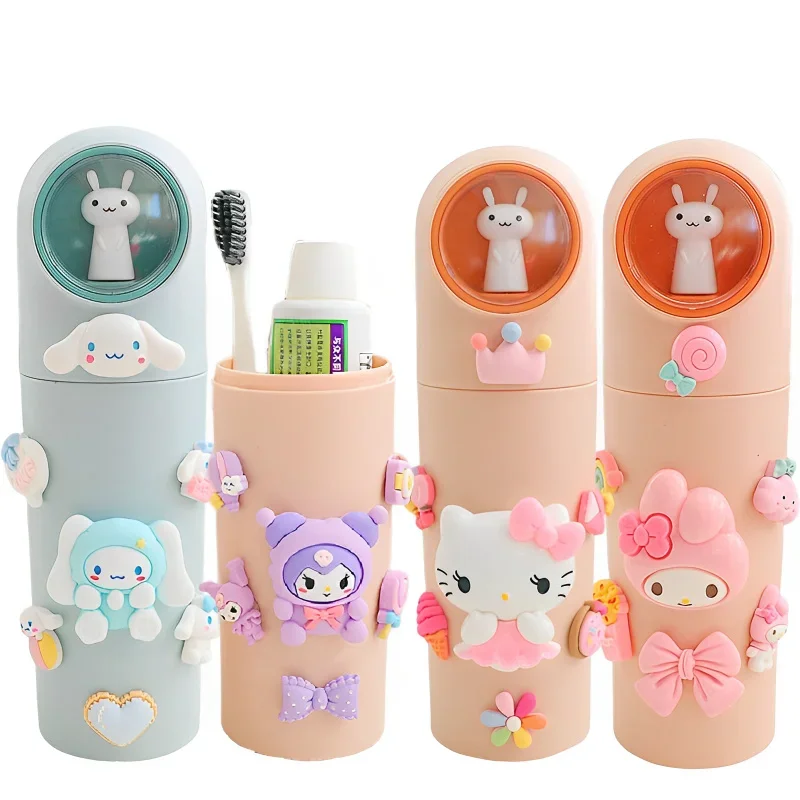 Sanrio Kuromi Mouthwash Cup Storage Box Cute Hello Kitty My Melody Cinnamoroll Travel Portable Plastic Toothbrush Cup