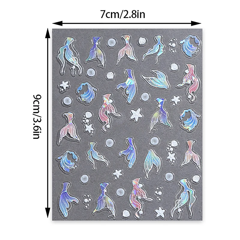 Shiny Colorful Mermaid Fishtail Dazzling Summer Sea Wave Fishtail Beach Rhinestone Ocean 3D Nail Art Sticker Manicure Decal