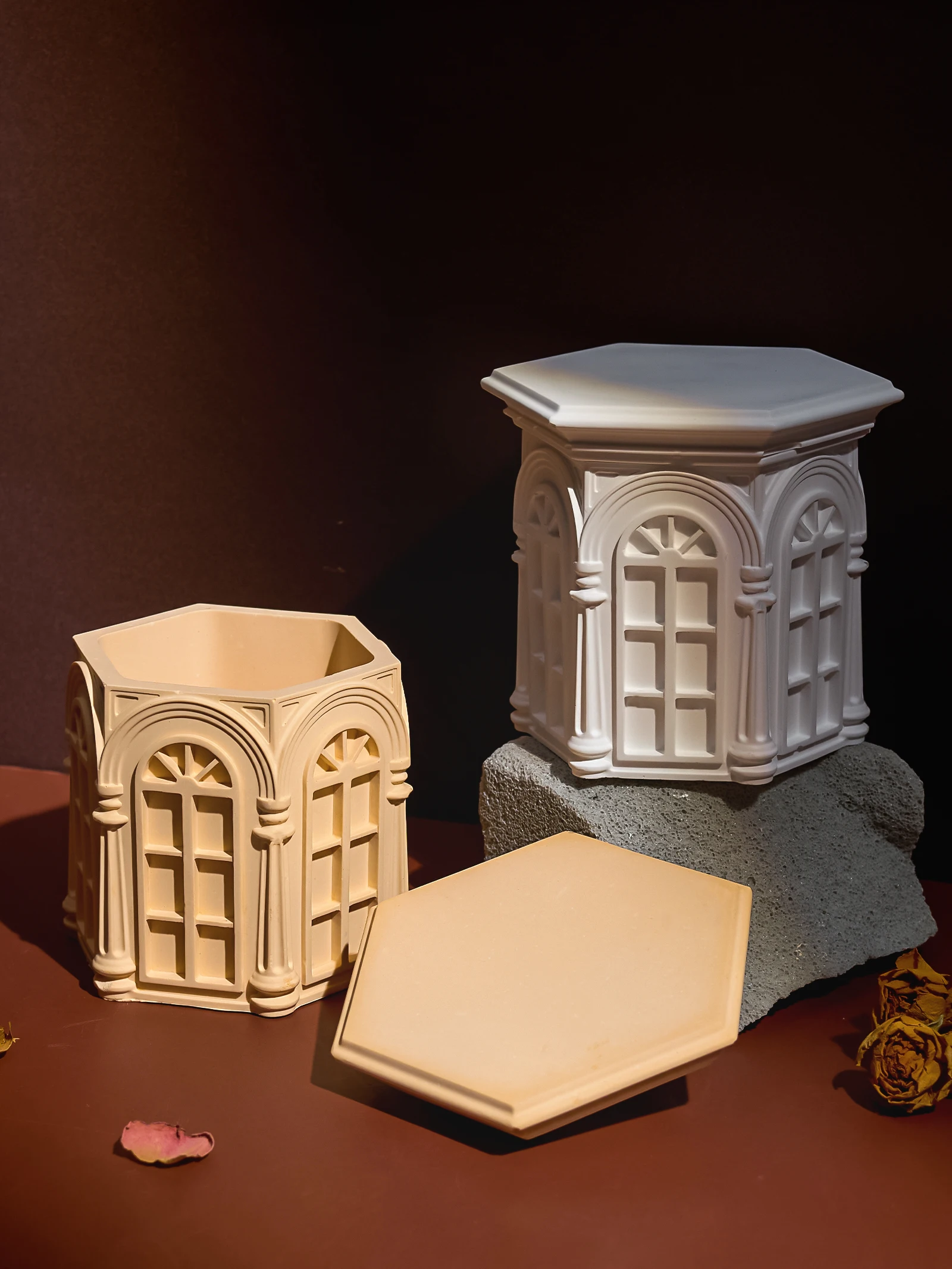 2pcs/Set Vintage Rome Storage Box Silicone Molds Cement Candle Jar Vessel Concrete Mold Pen Holder Plant Pot Resin Crafts Mould